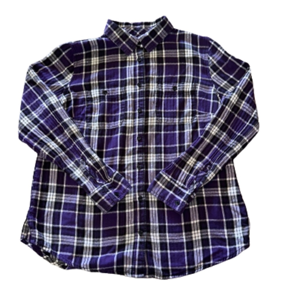 St John’s Bay purple plaid long sleeve button down shirt size PM